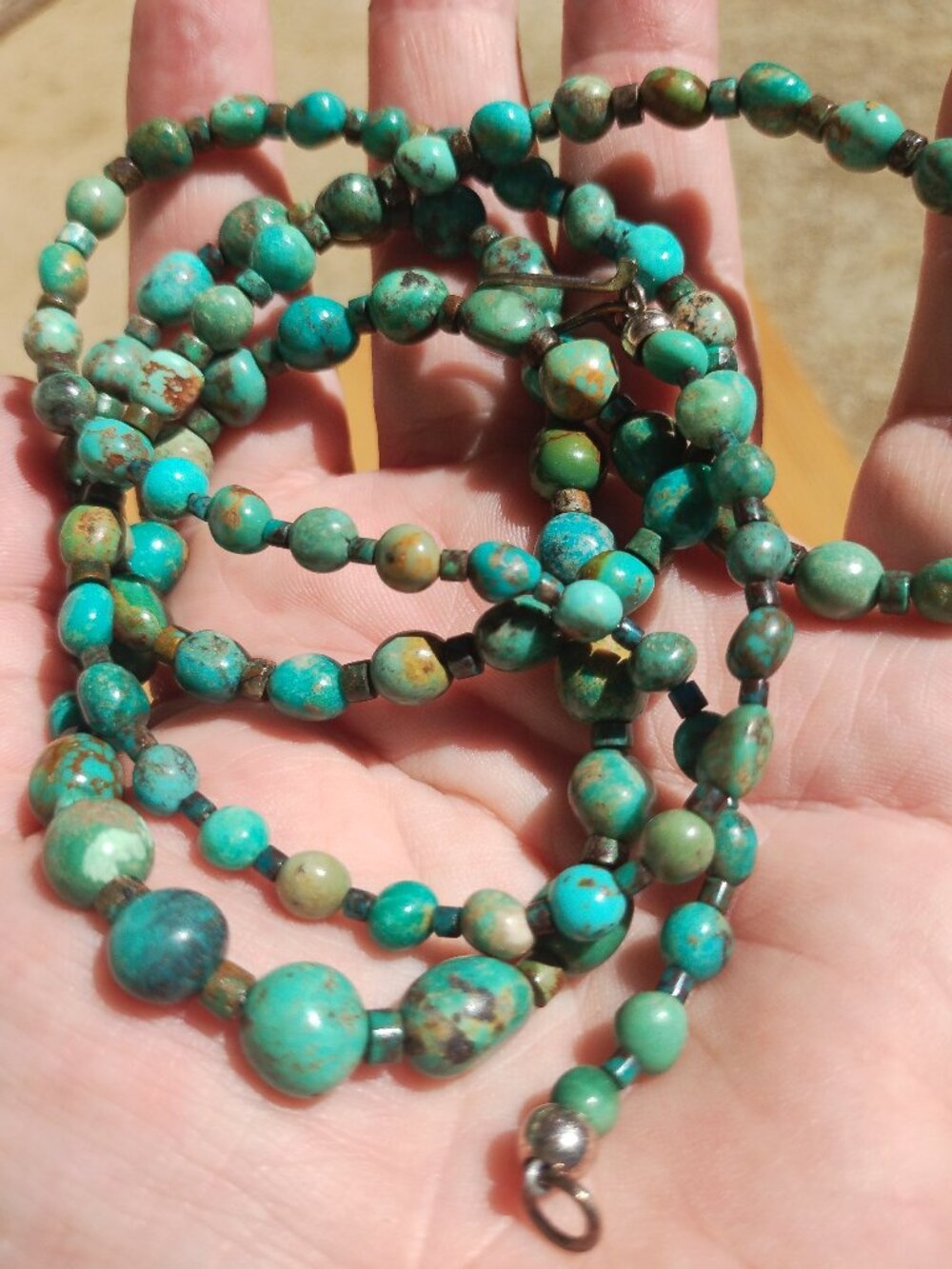 Jay King DTR blue green Turquoise 36" necklace 925 Sterling Silver